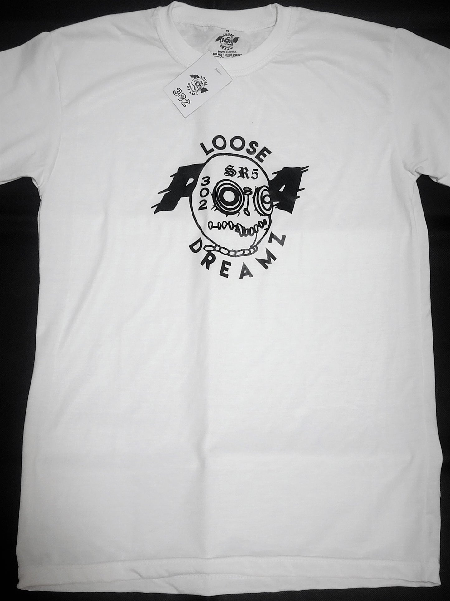 Loose Dreamz, white and black signature T- shirt. 100% cotton, light weight shirt.